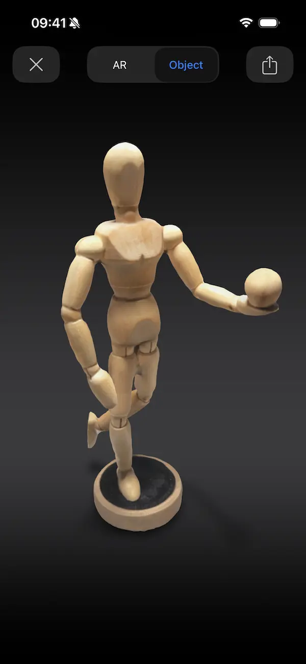 A detailed view of a 3D-scanned drawing figure.
