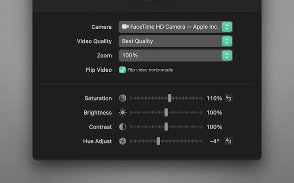 Detail view of Mirror Magnet’s settings panel, highlighting all options to customize your camera image.