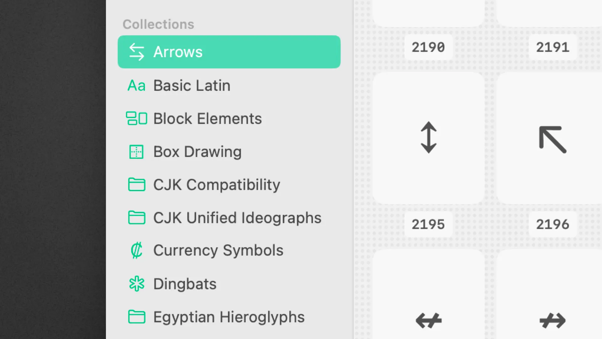A snippet of the Codepoint app showing various collections.